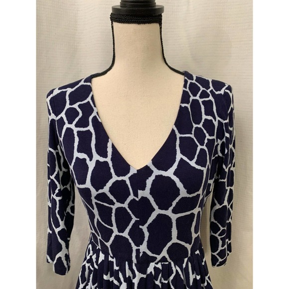 Jones New York Navy White Animal Print 3/4 Sleeve Knee Length Dress Pockets 6P - Picture 2 of 6